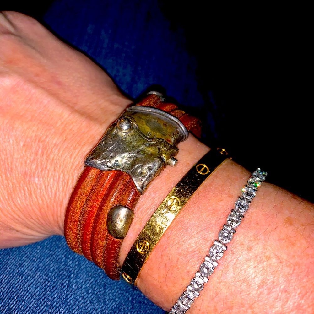ILANA GOOR Vintage 925 Silver Leather Bracelet HOT